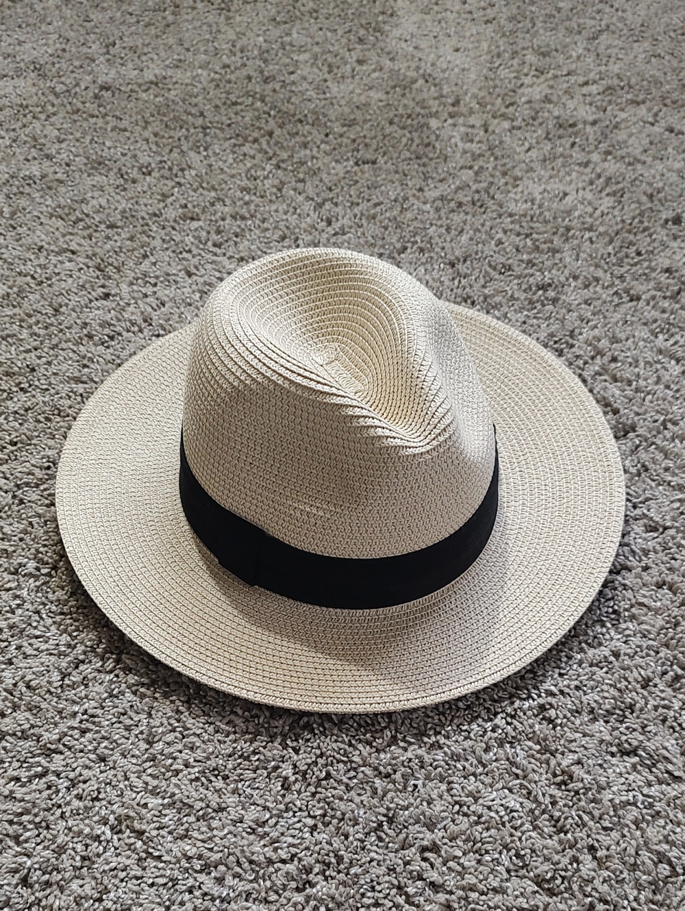 Gender Neutral Straw Fedora Hat with Black Band - Natural